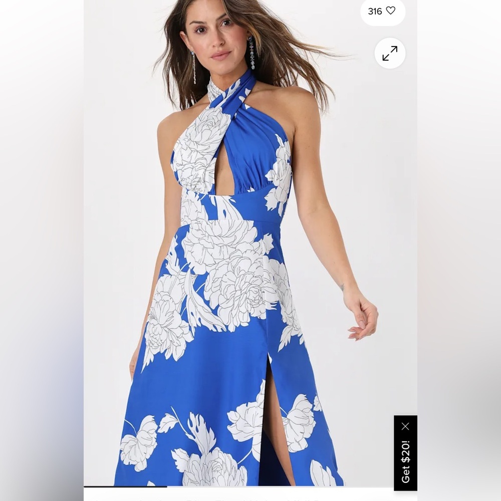 Lulu's Royal Blue One-Shoulder Floral Dress
